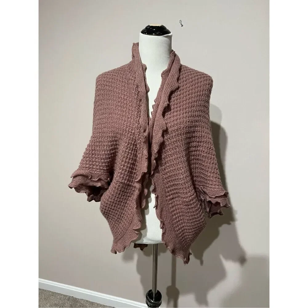 Anthropologie moth cardigan sweater scalloped edge waffle knit boho size S